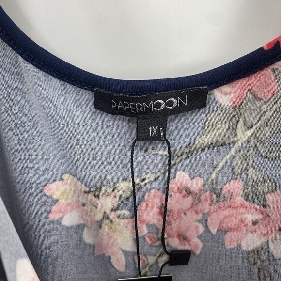 Papermoon Stitchfix Plus Size 1X Navy Blue Floral Strappy Tank Top NWT - Picture 8 of 13